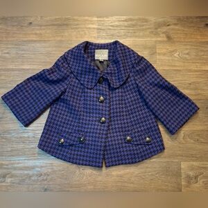 Mac & Jac Purple Houndstooth Cropped Wool Jacket Coat Trapeze